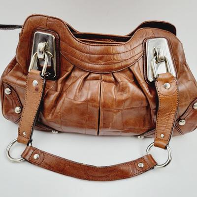 B. MAKOVSKY BROWN CROC EMBOSSED HANDBAG