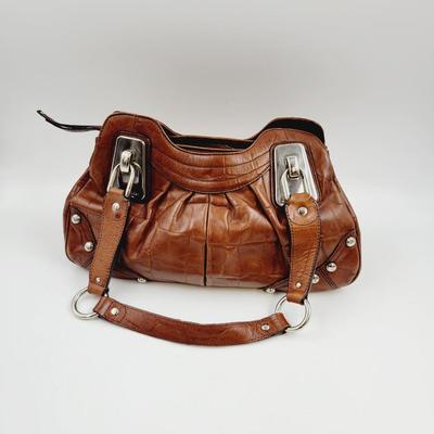 B. MAKOVSKY BROWN CROC EMBOSSED HANDBAG
