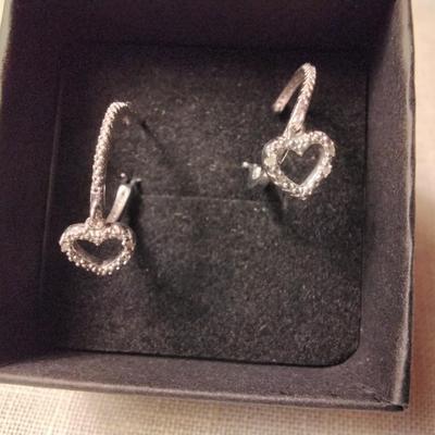 Genuine .08ctw H-SI Diamond 925 Sterling Silver Heart Dangle Earrings