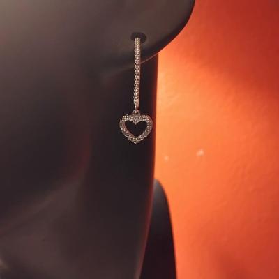 Genuine .08ctw H-SI Diamond 925 Sterling Silver Heart Dangle Earrings