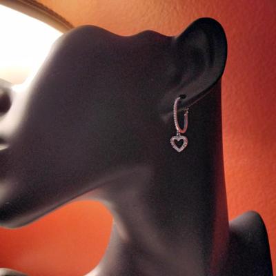 Genuine .08ctw H-SI Diamond 925 Sterling Silver Heart Dangle Earrings
