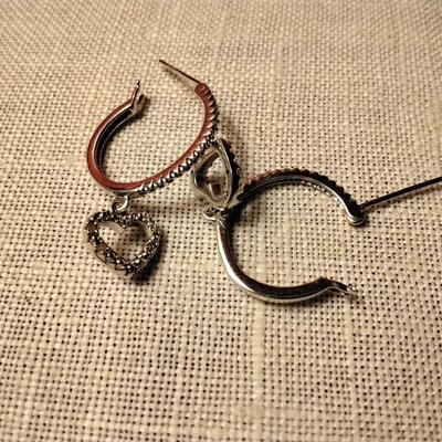 Genuine .08ctw H-SI Diamond 925 Sterling Silver Heart Dangle Earrings