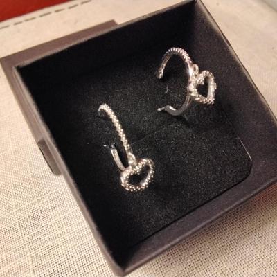 Genuine .08ctw H-SI Diamond 925 Sterling Silver Heart Dangle Earrings