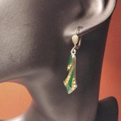 Vintage Enamel Sterling Silver Leverback Earrings
