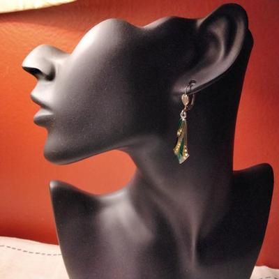 Vintage Enamel Sterling Silver Leverback Earrings