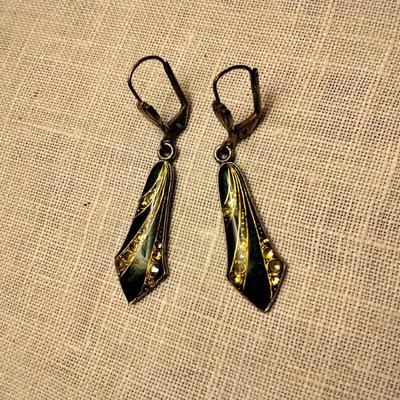 Vintage Enamel Sterling Silver Leverback Earrings