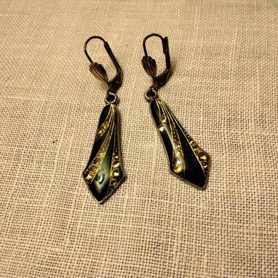 Vintage Enamel Sterling Silver Leverback Earrings