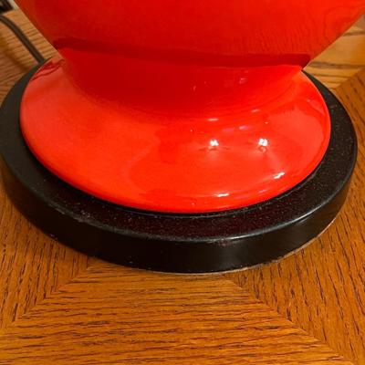 Pair (2) ~ MCM Red Vintage Porcelain Table Lamps