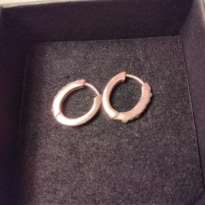 .18ctw H-SI Diamond 14K Rose Gold 925 Sterling Silver Huggie Earrings