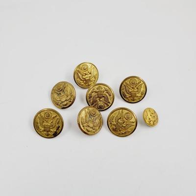 VINTAGE SCOVILL MFG CO GOLD TONED MILITARY BUTTONS SET OF 8