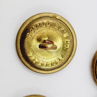 VINTAGE SCOVILL MFG CO GOLD TONED MILITARY BUTTONS SET OF 8
