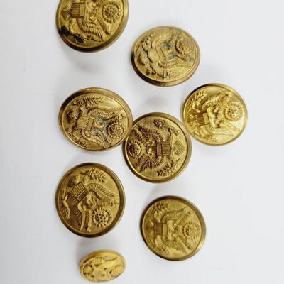 VINTAGE SCOVILL MFG CO GOLD TONED MILITARY BUTTONS SET OF 8