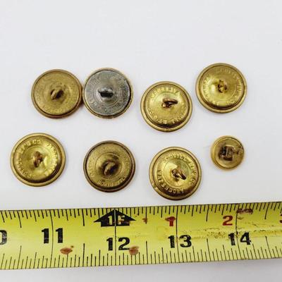 VINTAGE SCOVILL MFG CO GOLD TONED MILITARY BUTTONS SET OF 8