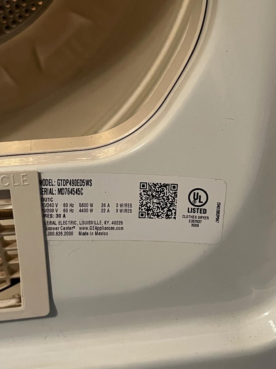 GE Sensor Dry Electric Dryer 2014