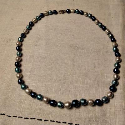 20" Blues and Grays Graduated Honora Pearl Necklace 925 Clasp