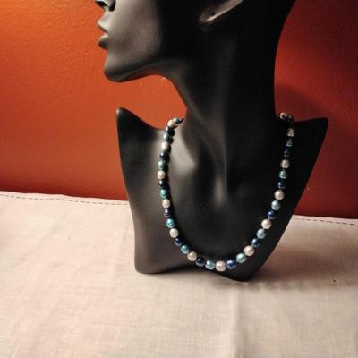 20" Blues and Grays Graduated Honora Pearl Necklace 925 Clasp