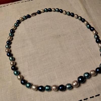 20" Blues and Grays Graduated Honora Pearl Necklace 925 Clasp