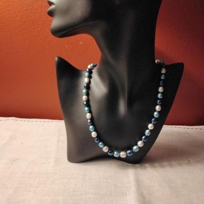 20" Blues and Grays Graduated Honora Pearl Necklace 925 Clasp