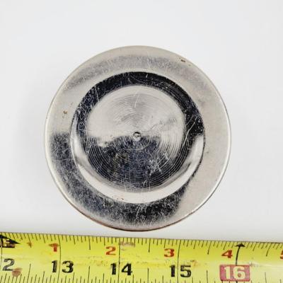 DECORATIVE SILVER TONED METAL TRINKET CONTAINER