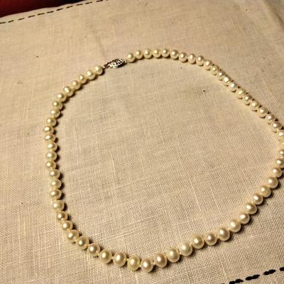 6.5 mm White Pearl Necklace With 14k Gold Filled Clasp