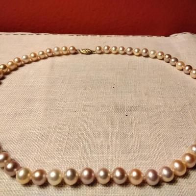 Pink and Lavender Natural South Sea Pearl Necklace 18" 7mm 14k clasp High Luster