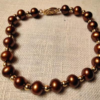 Gorgeous Chocolate Pearl Bracelet 7" 6.5mm With 14k clasp and. Beads