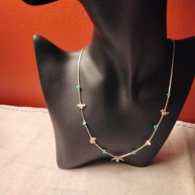 Navaho 16" Turquoise And Sterling Silver Necklace