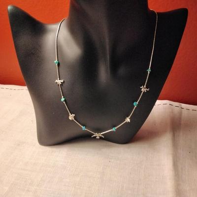 Navaho 16" Turquoise And Sterling Silver Necklace