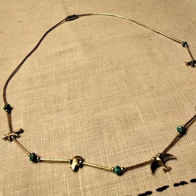 Navaho 16" Turquoise And Sterling Silver Necklace