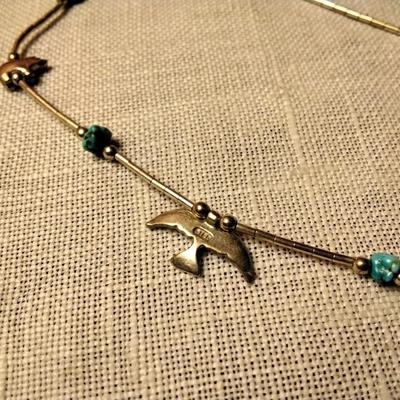 Navaho 16" Turquoise And Sterling Silver Necklace