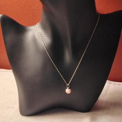 Fine 7 1/2 MM Pink Cloud Angel Skin Coral Drop extra Large 14kt hoop on 14k solid gold chain