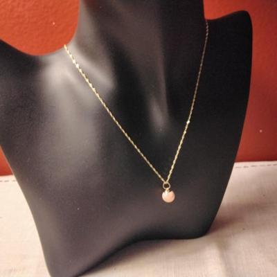 Fine 7 1/2 MM Pink Cloud Angel Skin Coral Drop extra Large 14kt hoop on 14k solid gold chain
