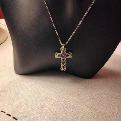 Amethyst on 925 Cross With 925 Chain
