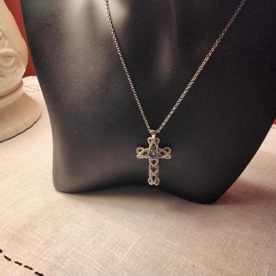 Amethyst on 925 Cross With 925 Chain