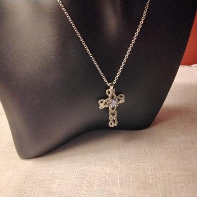 Amethyst on 925 Cross With 925 Chain