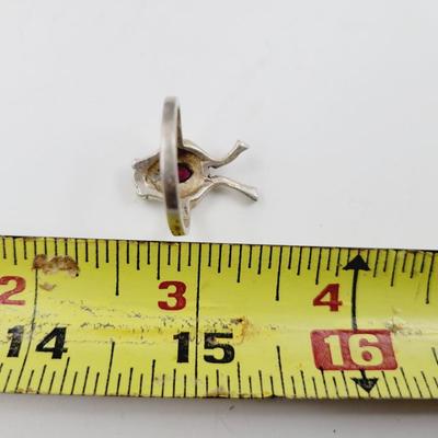 .925 SILVER FROG W/ RUBY BIRTHSTONE RING