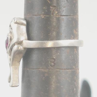 .925 SILVER FROG W/ RUBY BIRTHSTONE RING