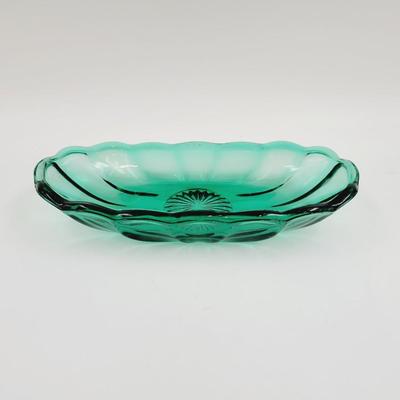 ANCHOR HOCKING ELONGATED BLUE GREEN GLASS DISH
