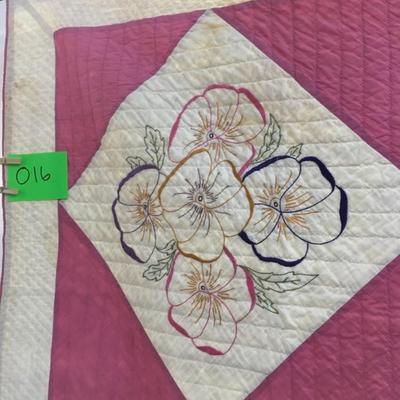 Spring-time Pansy Embroidered Quilt 73