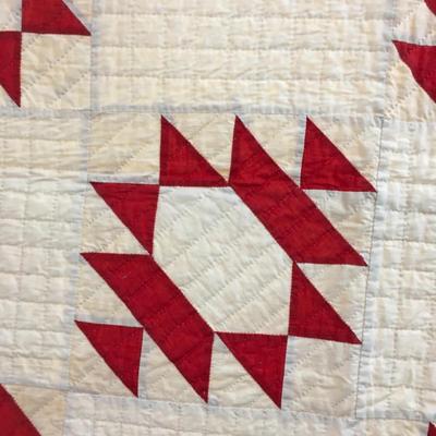 Red and White Flying Geese Birds Variation Quilt - Signed Mary Hovey 76