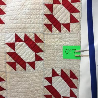 Red and White Flying Geese Birds Variation Quilt - Signed Mary Hovey 76