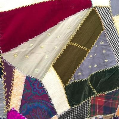 Crazy quilt patch Hand Sewn Dated 1924 80x70