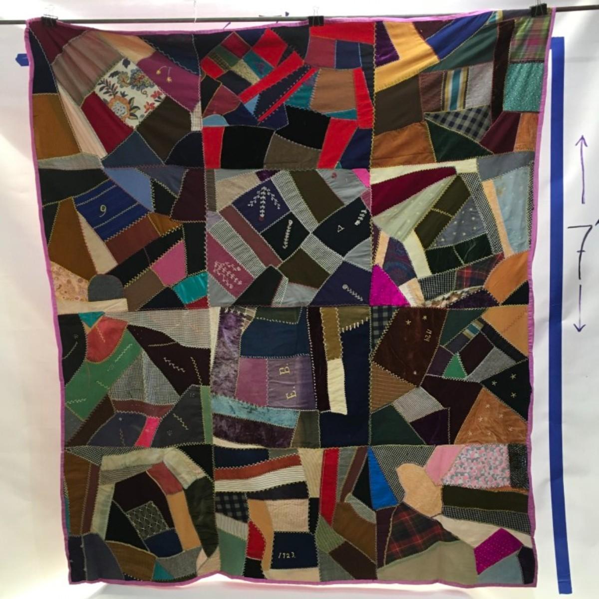 Crazy quilt patch Hand Sewn Dated 1924 80x70 | EstateSales.org