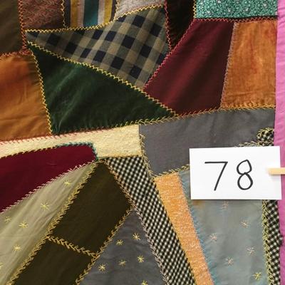 Crazy quilt patch Hand Sewn Dated 1924 80x70