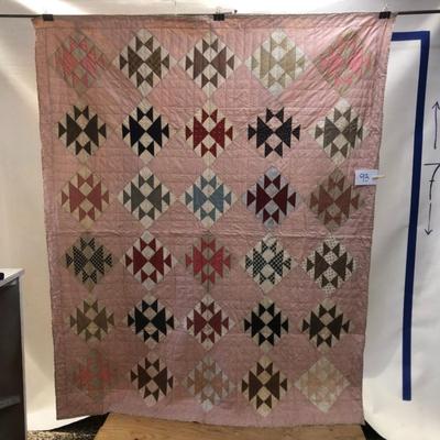 Flying Geese Variation Hand Sewn Quilt 83x68