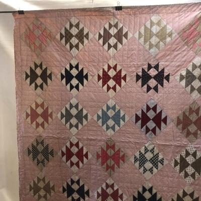 Flying Geese Variation Hand Sewn Quilt 83x68