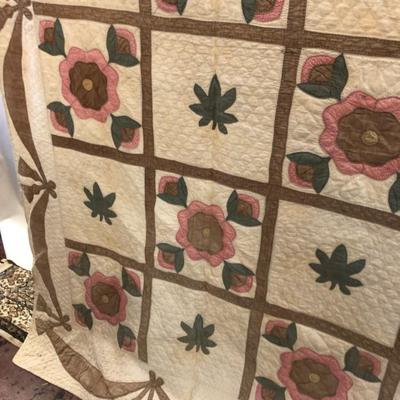 Pink Floral Hand Made Quilt - Large 102x90
