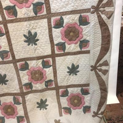 Pink Floral Hand Made Quilt - Large 102x90
