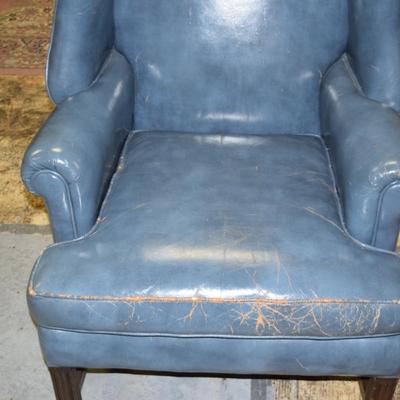 Blue Leather Wing Back Chair