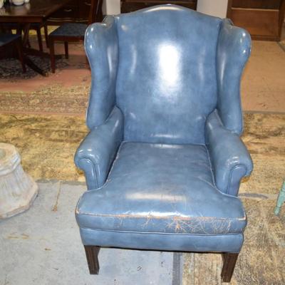 Blue Leather Wing Back Chair